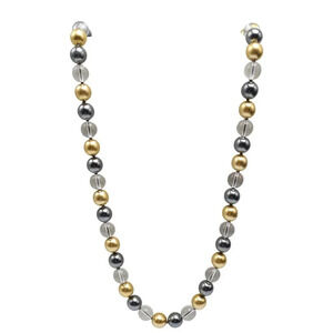 Joan Rivers Gray Silver Clear Champagne Beaded Faux Pearl Necklace 31"